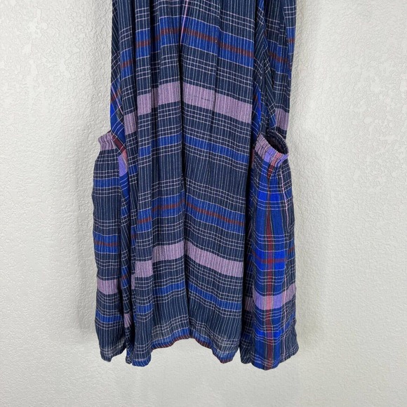 Apiece Apart Medina Top Size 0 Blue Purple Plaid Tie Mock Neck Sleeveless Blouse - Picture 3 of 13